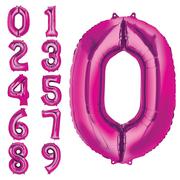 34in Bright Pink Number 0-9 Balloons